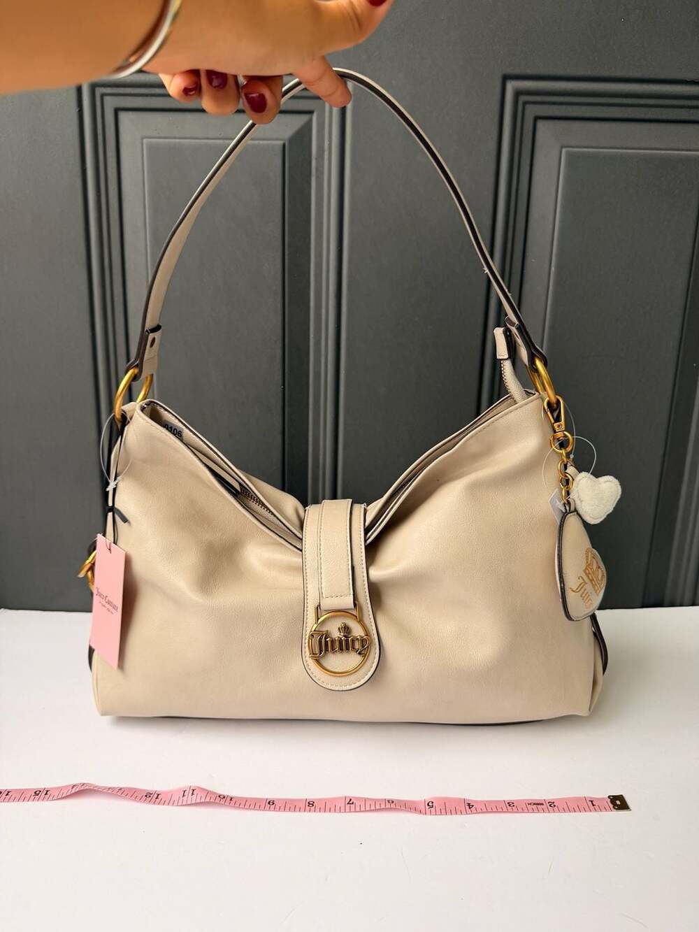 Juicy Couture Off White Shoulder Bag With Heart Charm NWT
